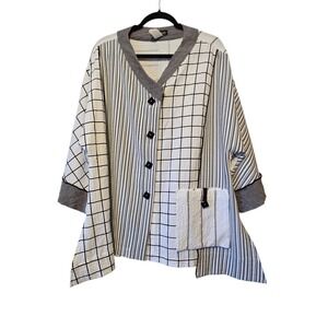 Moonlight YS Asymmetrical Tunic Top Women's XXL Windowpane Lagenlook Art-to-Wear